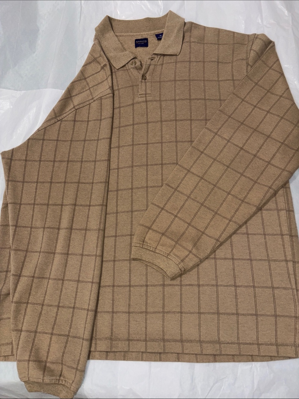 Arrow Men's Tan Windowpane Crewneck Polo Sweater